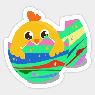 Cute Chick in Colourful Eggshell Sticker